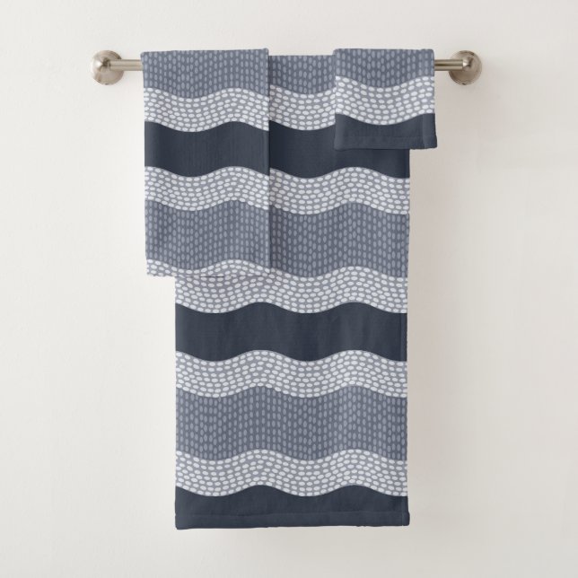 Wabi Sabi Abstract River, Navy Blue, Slate Bath Towel Set (Insitu)