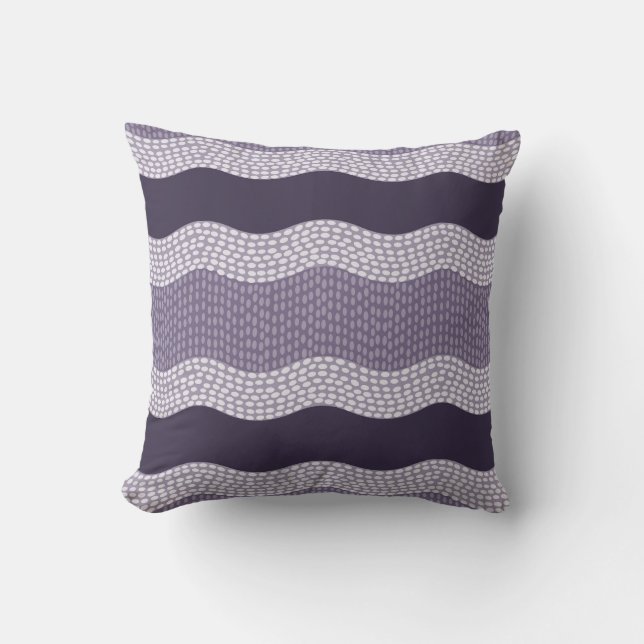 Wabi Sabi Abstract Wavy River, Eggplant, Lilac Throw Pillow (Front)