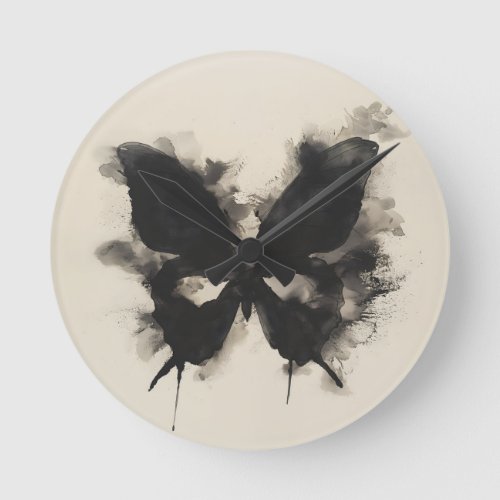 Wabi Sabi Black Butterfly Abstract Art Wall Round Clock