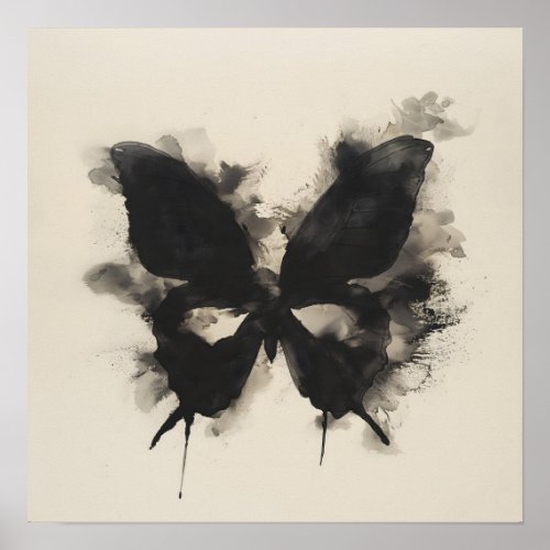 Wabi Sabi Black Butterfly Abstract Inkblot Art Poster