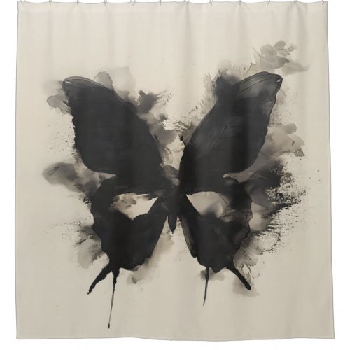 Wabi Sabi Black Butterfly Abstract Inkblot Art Shower Curtain