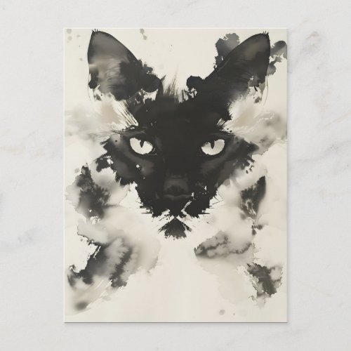 Wabi Sabi Black Cat Abstract Inkblot Face Art Postcard