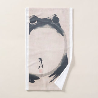 Wabi Sabi Grumpy Frog by Hoji Japanese Sumi-e ハン Hand Towel