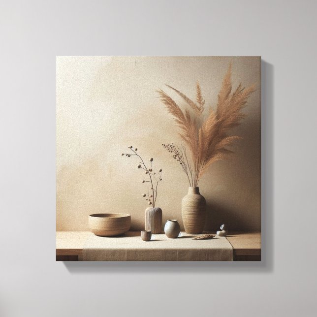 Wabi-Sabi Japandi Ikebana with Ceramic Vase  Canvas Print (Front)
