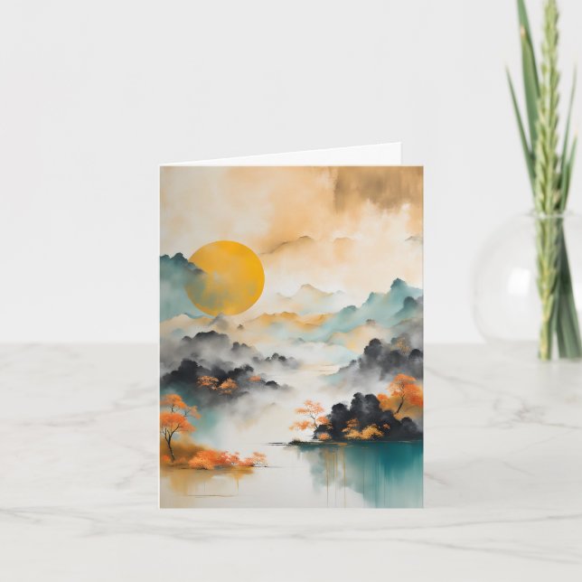 Wabi Sabi Landscape with Sun Thank You Card (Front)