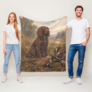 Wachtelhund Hunting Art , German Spaniel Fleece Blanket