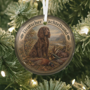 Wachtelhund Hunting Art , German Spaniel Glass Ornament