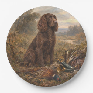 Wachtelhund Hunting Art , German Spaniel Paper Plates