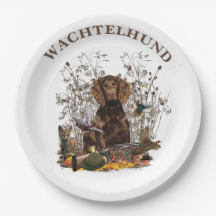 Wachtelhund Hunting Art , German Spaniel Paper Plates