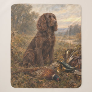 Wachtelhund Hunting Art , German Spaniel Sherpa Blanket