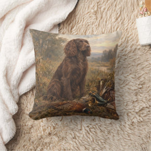 Wachtelhund Hunting Art , German Spaniel Throw Pillow
