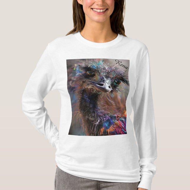 Wackadoodle Ostrich Personalized Back  T-Shirt (Front)