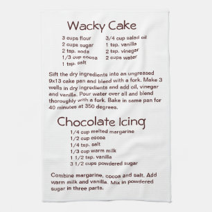 Wacky Cake and Chocolate Frosting Icing Recipes Kitchen Towel