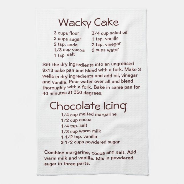 Wacky Cake and Chocolate Frosting Icing Recipes Kitchen Towel (Vertical)