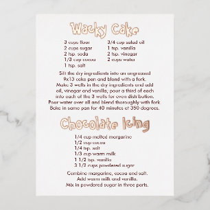 Wacky Cake and Chocolate Icing Recipes Postcard