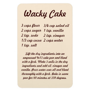 Wacky Cake Recipe Fridge Magnet