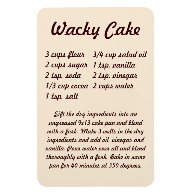 Wacky Cake Recipe Fridge Magnet (Vertical)