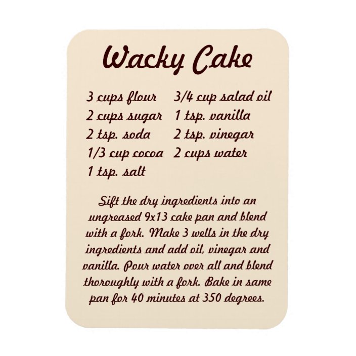 Wacky Cake Recipe Fridge Magnet | Zazzle.com