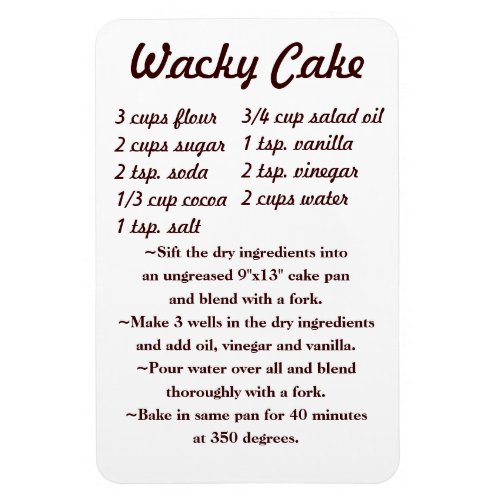 Wacky Cake Recipe Fridge Magnet draft5