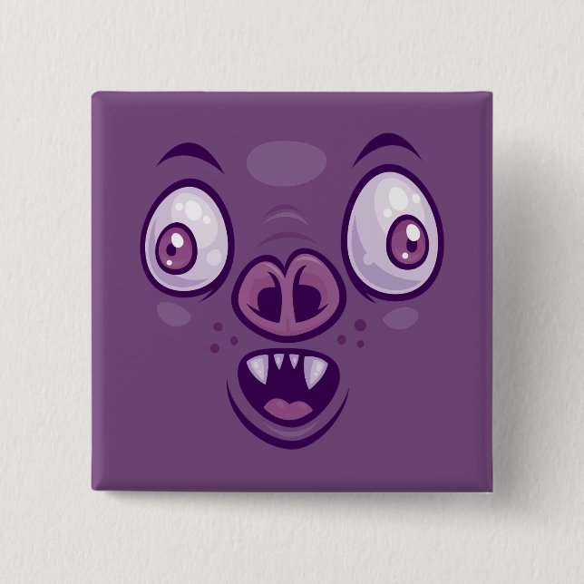 Wacky Cartoon Vampire Bat Face Button (Front)