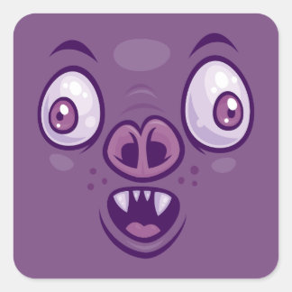 Wacky Cartoon Vampire Bat Face Square Sticker