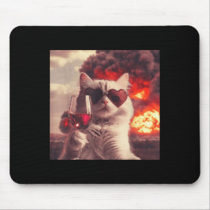 Wacky Cat Holding Wine Selfi With Fire Funny Sungl Mouse Pad