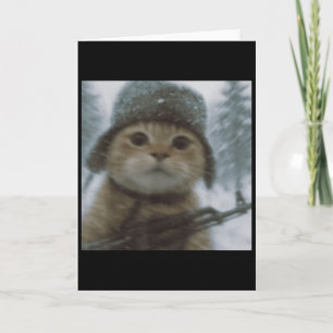 Wacky Cat Snow Kitten Soldier Selfie With Gun Meme Card