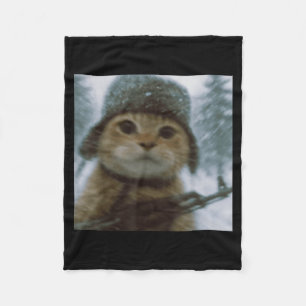 Wacky Cat Snow Kitten Soldier Selfie With Gun Meme Fleece Blanket