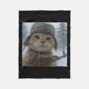 Wacky Cat Snow Kitten Soldier Selfie With Gun Meme Fleece Blanket