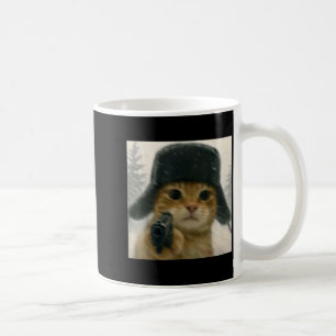 Wacky Cat Wearing Ushanka Hat Russian Meme Cat Hum Coffee Mug