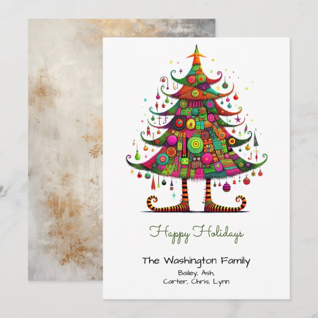 Wacky Christmas Tree Illustration Happy  Holiday Card (Front/Back)