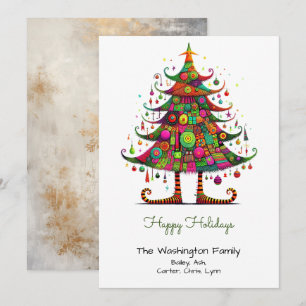 Wacky Christmas Tree Illustration Happy Holiday Card
