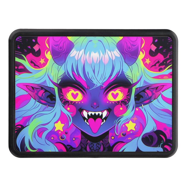 Wacky Demon Elf Anime Girl Tongue Out Hitch Cover (Front)