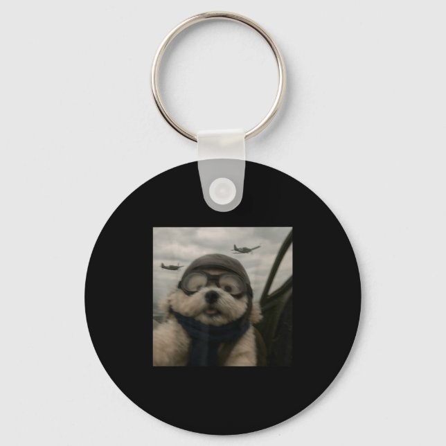 Wacky Dog Funny Dog Selfie Lot Jet Fighter Airplan Keychain (Front)