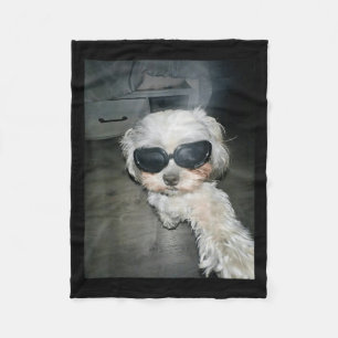 Wacky Dog Selfie With Sungles Vintage Meme Dog  Fleece Blanket
