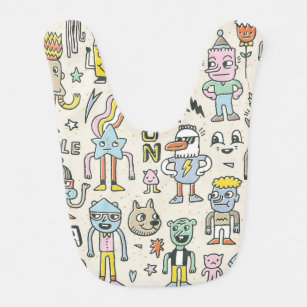 Wacky Doodles: Vintage Character Set Baby Bib