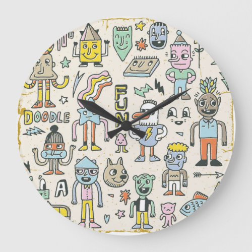 Wacky Doodles Vintage Character Set Large Clock