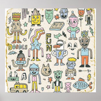 Wacky Doodles: Vintage Character Set Poster by vibrantchic at Zazzle