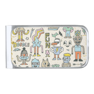 Wacky Doodles: Vintage Character Set Silver Finish Money Clip