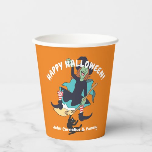 Wacky Green Witch with Black Cat Halloween Paper Cups