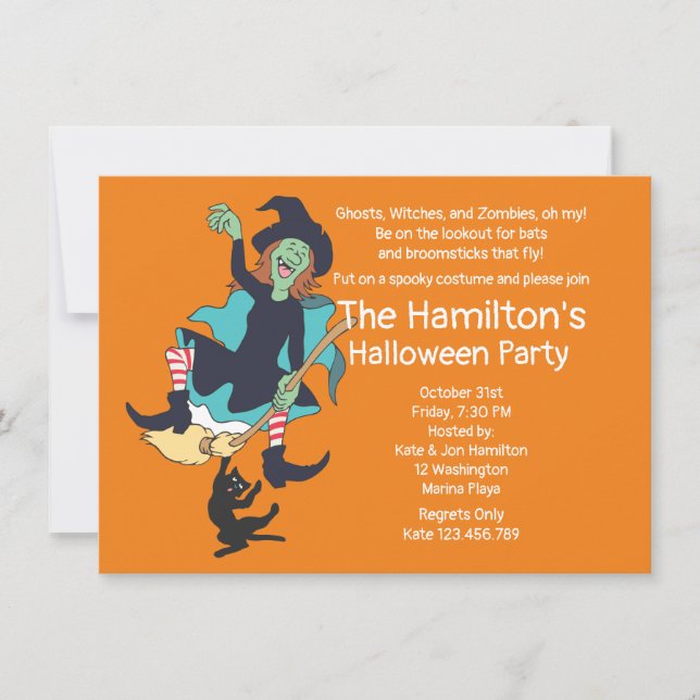 Wacky Halloween Witch Black Cat Invitation (Front)