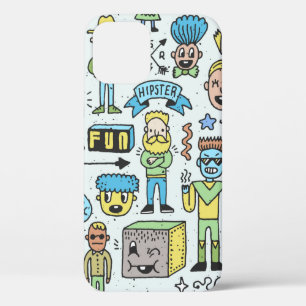 Wacky hipsters doodle set 2. Colorful vintage hand iPhone 12 Case