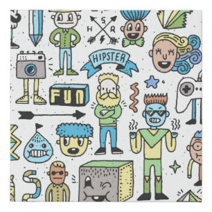Wacky hipsters doodle set 2. Colorful vintage hand Faux Canvas Print