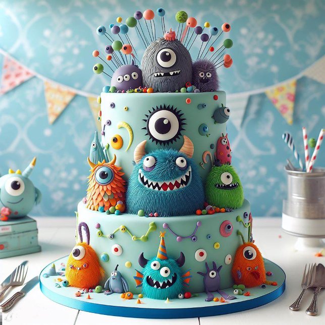 WACKY MONSTERS DECORATED KIDS BIRTHDAY CAKE CARD (Creator Uploaded)