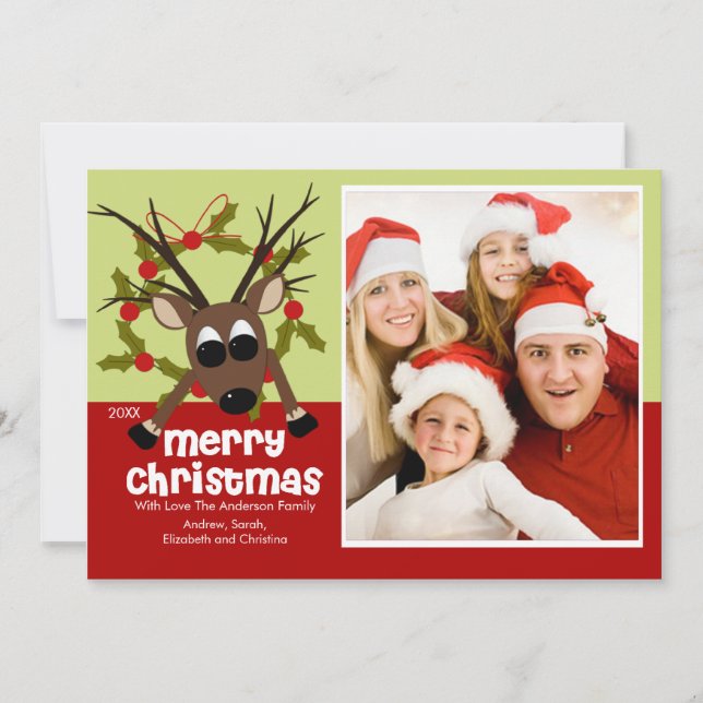 Wacky Reindeer Fun Christmas Flat Photo Card (Front)
