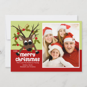 Wacky Reindeer Fun Christmas Flat Photo Card