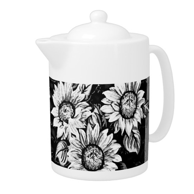 Wacky Sunflowers b&w Teapot (Right)