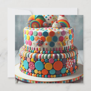 WACKY WEIRD COLORFUL LINES & CIRCLES CAKE BIRTHDAY INVITATION