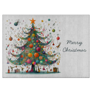 Wacky Whimsical Christmas Tree, Bright Colors, Cutting Board