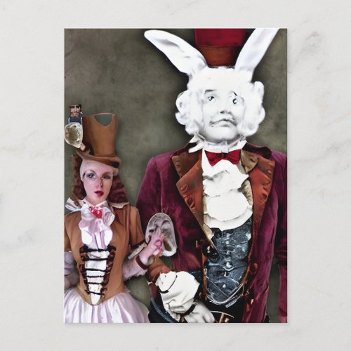 Wacky Wierd Steampunk Alice and Rabbit Postcard